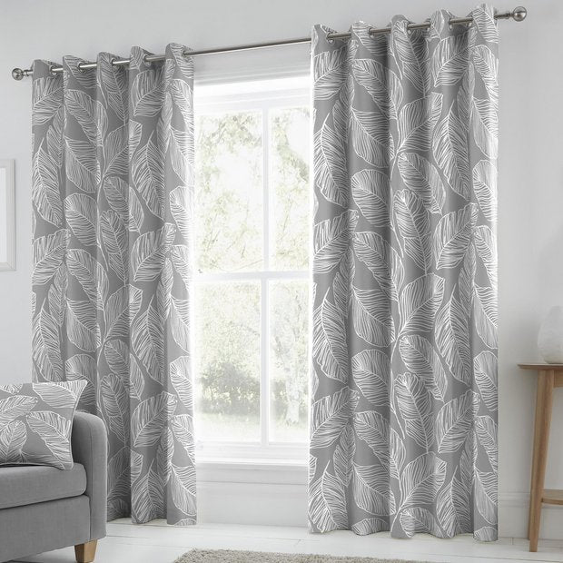 Fusion grey palm eyelet curtains British brand