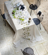 Harrods Barbade Tablecloth with Palm Print Embroidery on Natural Linen, 170cm x 320cm- Buy online at McGrocer