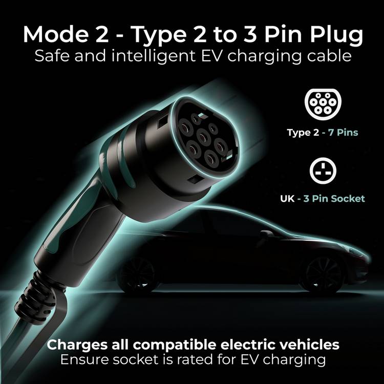 Masterplug Mode 2 EV charging cable 15m (British brand)