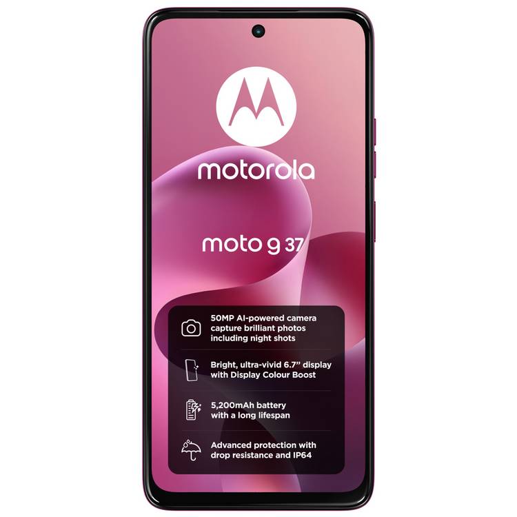 Motorola g37 5G mobile phone Pantone Fuchsia Red 128GB (British brand)