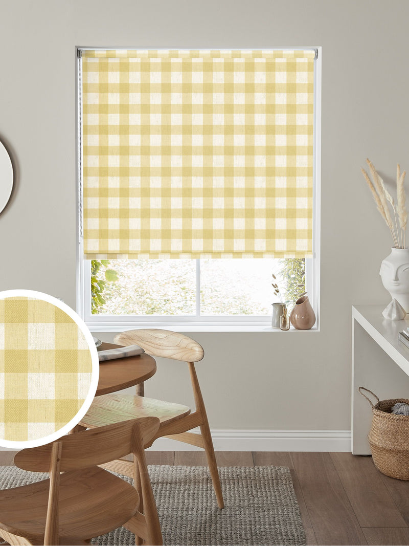 Sunshine yellow gingham made to measure roller blind (British brand)