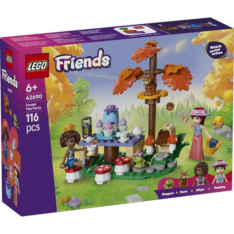 LEGO Friends Forest Tea Party building set with mini dolls and animal toys, UK version