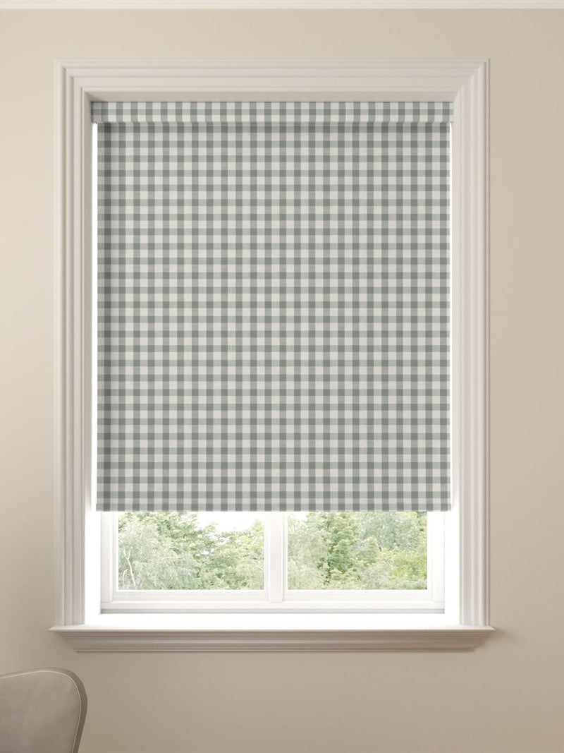 Sage green gingham roller blind 100% polyester, UK version