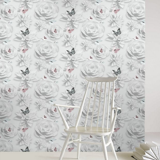 Superfresco Origami Floral wallpaper roll, imported from the UK
