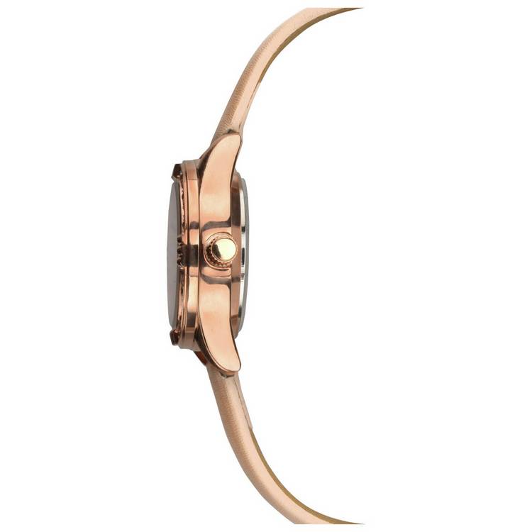 Sekonda rose gold plated stone set watch with nude strap (British brand)