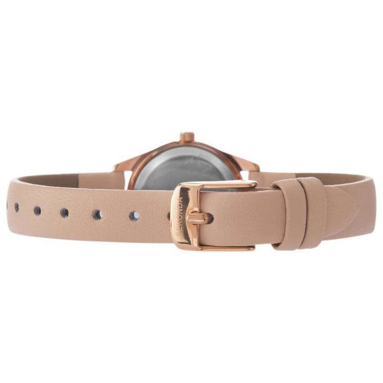 Sekonda rose gold plated stone set watch with nude strap (British brand)