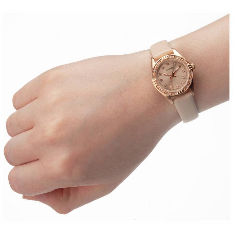 Sekonda rose gold plated stone set watch with nude strap (British brand)