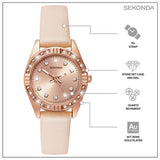 Sekonda rose gold plated stone set watch with nude strap (British brand)