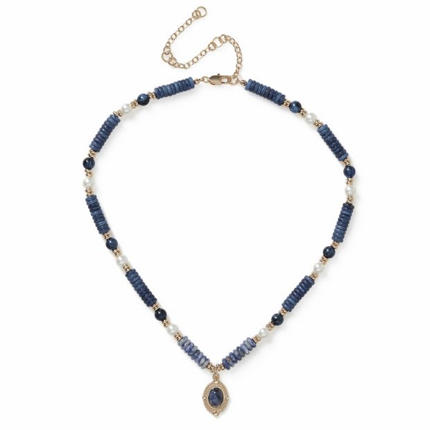 Revere blue beaded pendant necklace with pearl details, UK version