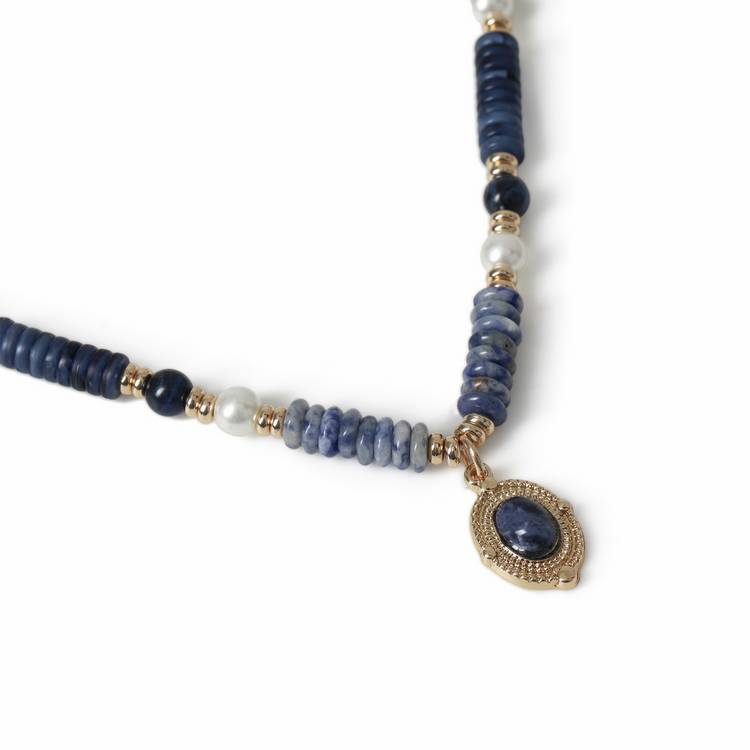 Revere blue beaded pendant necklace with pearl details, UK version