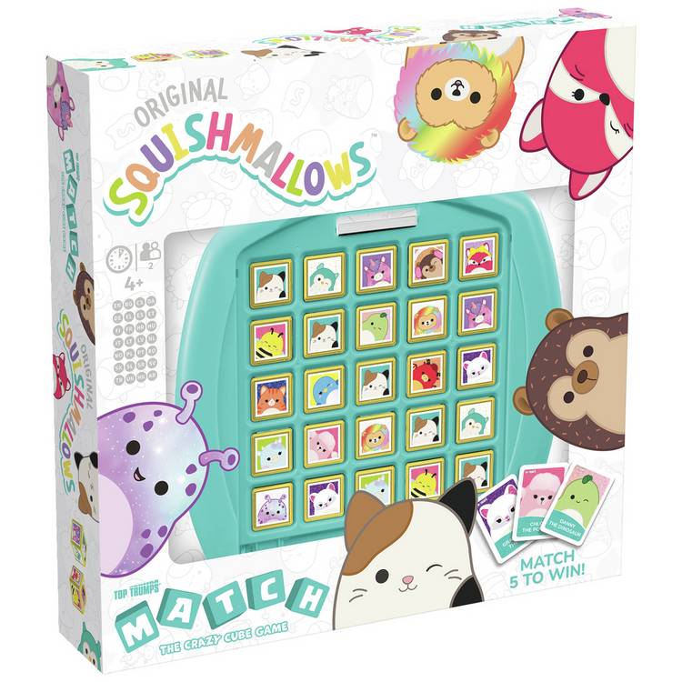 Squishmallows Crazy Cube Game featuring 15 characters, imported from the UK