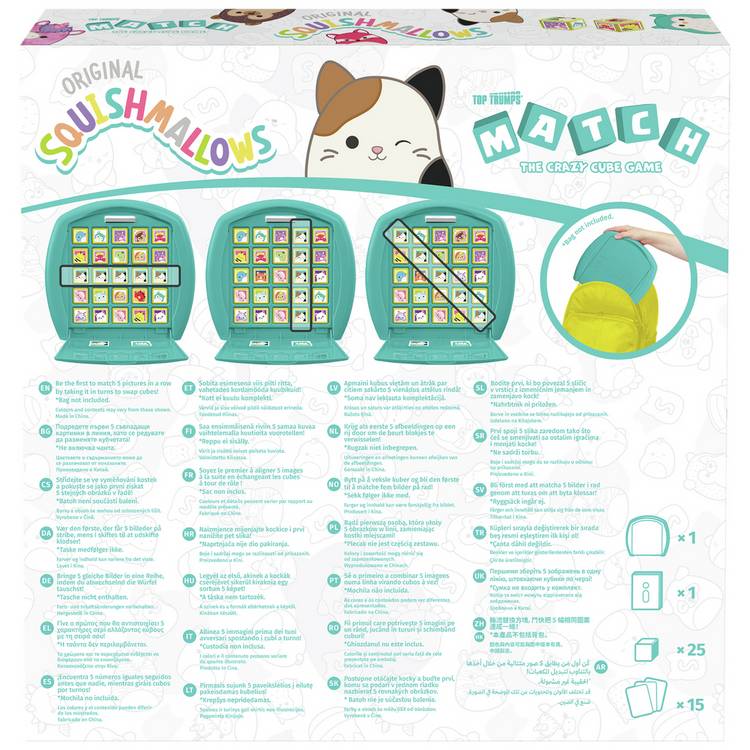 Squishmallows Crazy Cube Game featuring 15 characters, imported from the UK
