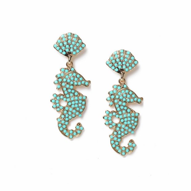 Freedom beaded seahorse drop earrings 40mm (British brand)