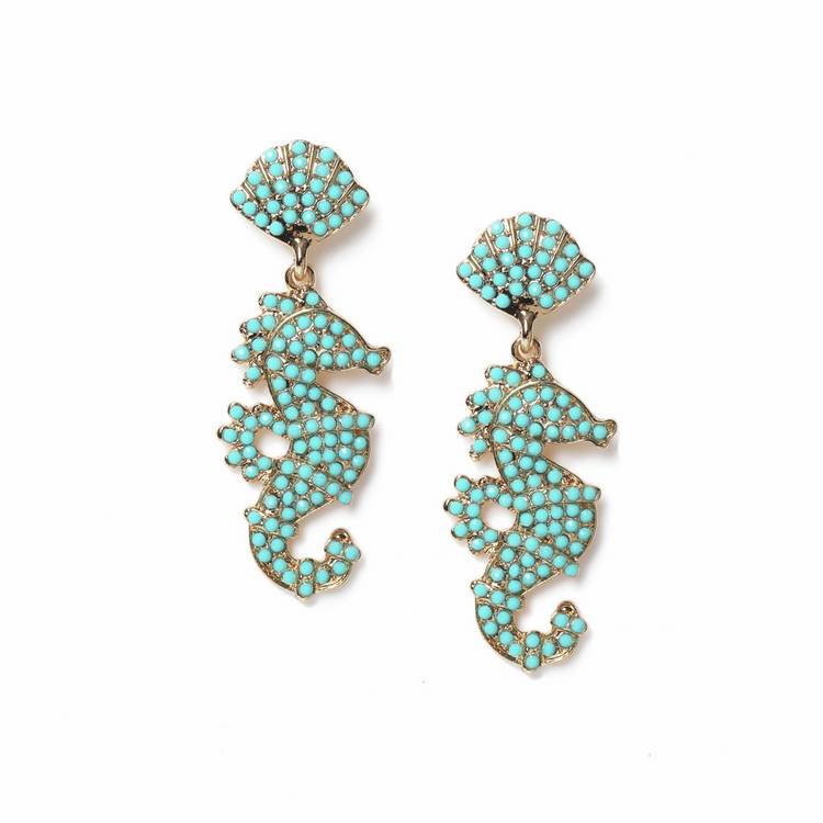Freedom beaded seahorse drop earrings 40mm (British brand)