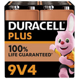 Duracell Plus 9V batteries pack of 4 (British brand)