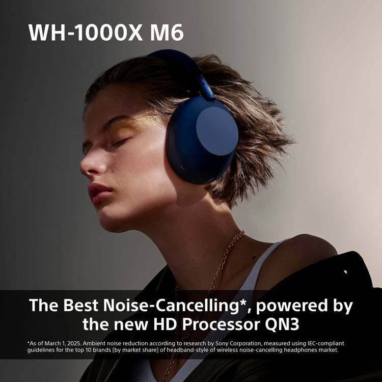 Sony WH-1000XM6 noise cancelling over-ear headphones Sandstone, UK version