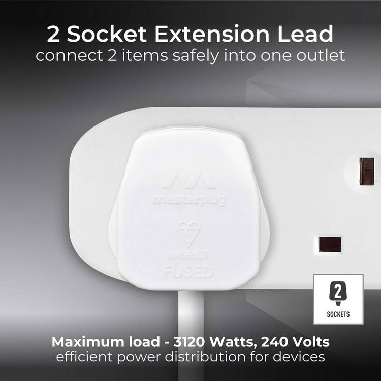 Masterplug 2 socket 5m extension lead - British product
