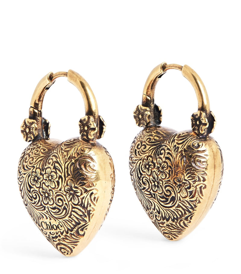 Chloé Victorian heart earrings in gold-tone brass (British brand)