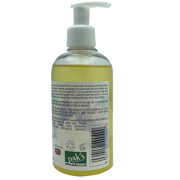 Paks Smooth and Shine hair oil for frizzy hair, imported from the UK