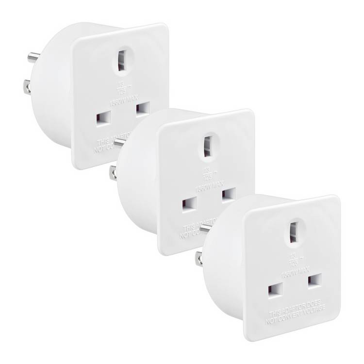 Masterplug UK to USA travel adaptor pack of 3 (British brand)
