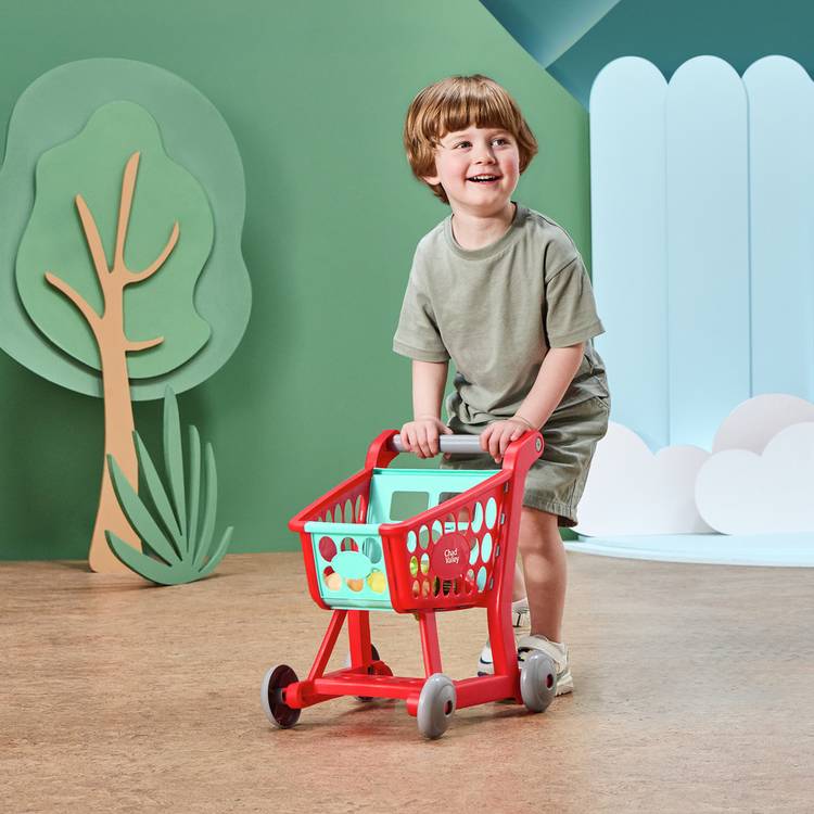 Chad Valley shopping trolley playset with food items, UK version