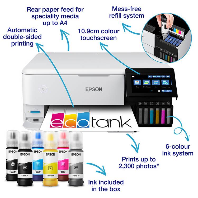 Epson EcoTank ET-8500 wireless inkjet printer - British product