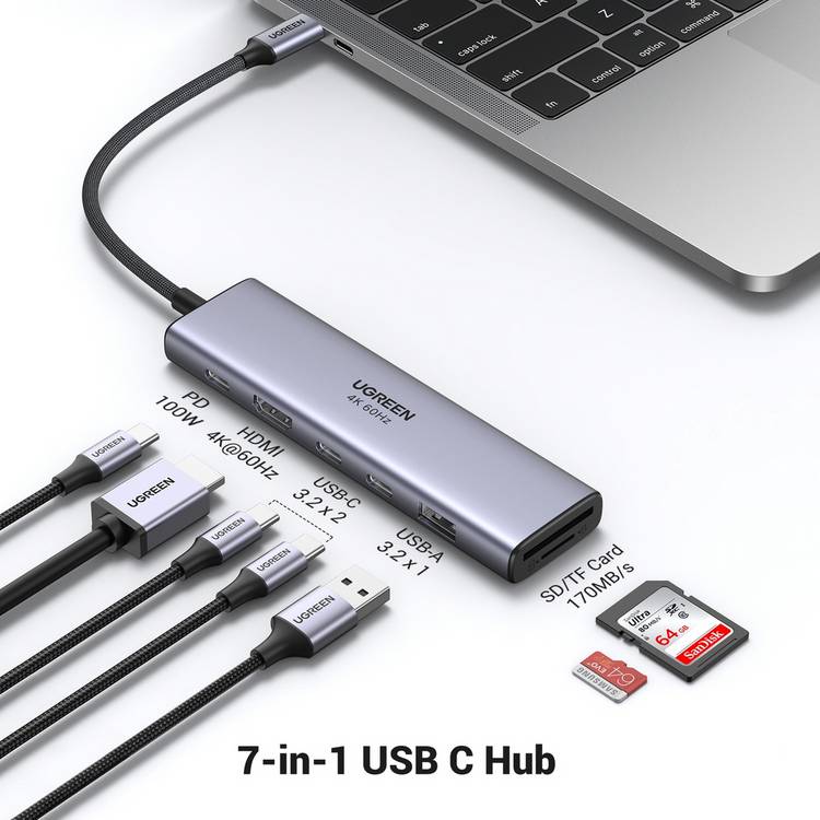 UGREEN 7-in-1 USB-C hub with HDMI and SD slot, UK version