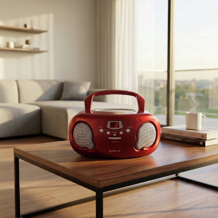Groov-e Boombox portable CD player radio red - British product