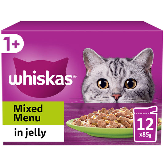 Whiskas 1+ Mixed Menu Adult Wet Cat Food Pouches in Jelly 12x85g