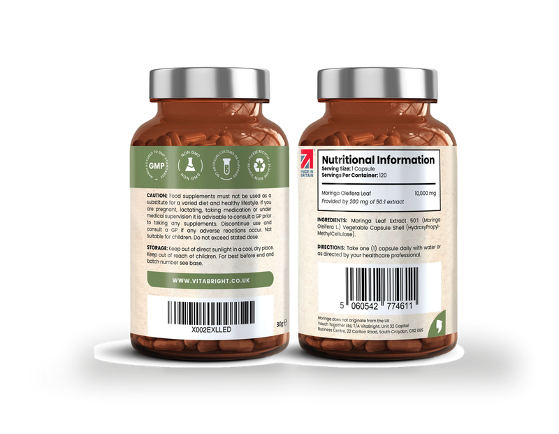 VitaBright Moringa leaf extract 10,000mg capsules 120 count, UK version