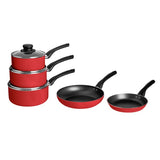 Argos Home red 5 piece pan set, imported from the UK