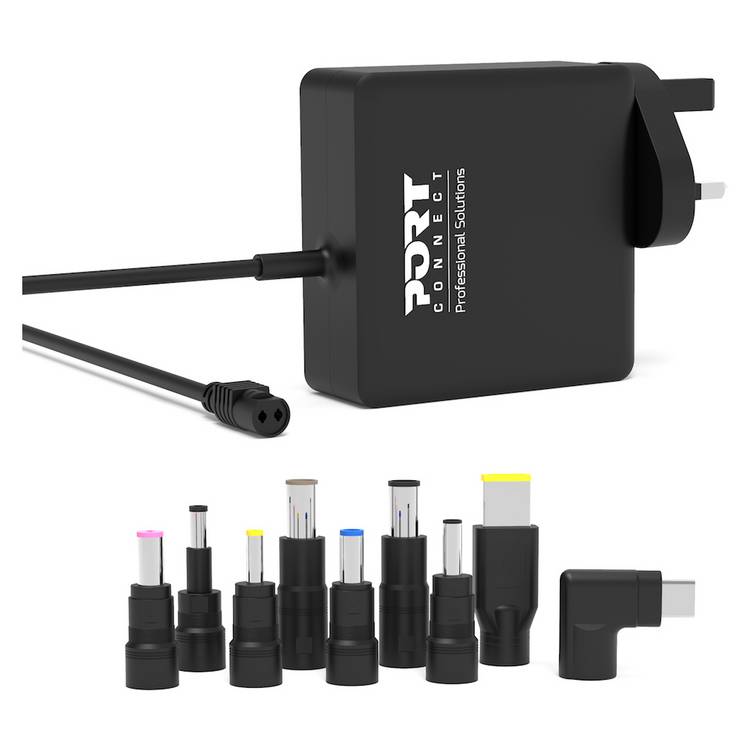 Port Connect 90W laptop power supply with interchangeable tips (British brand)