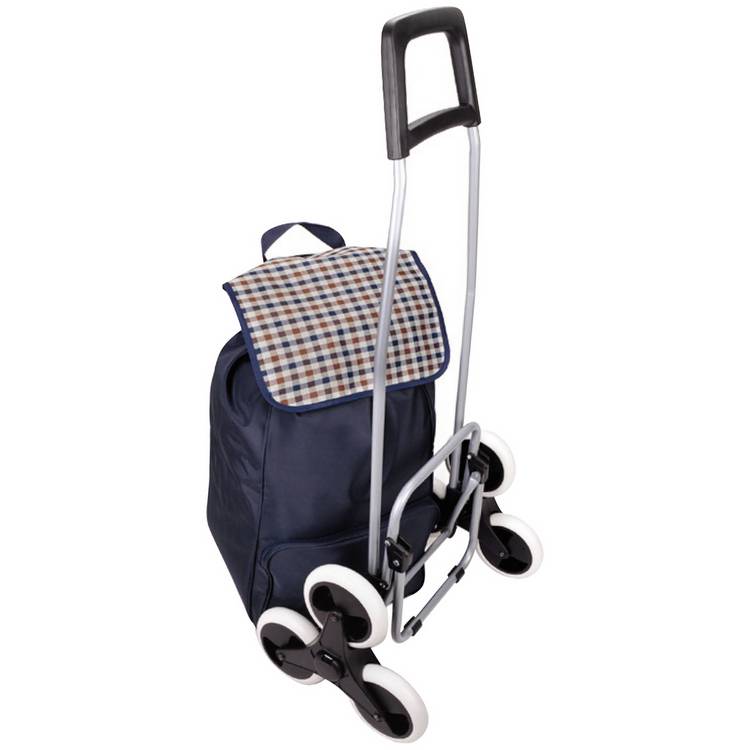 Navy stair climber shopping trolley 42-litre 6 wheels, imported from the UK
