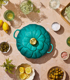 Le Creuset cast iron petal shallow casserole 26cm, imported from the UK
