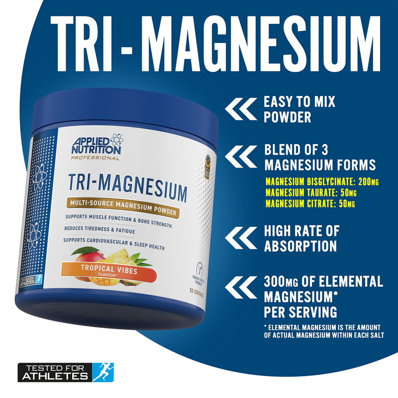 Applied Nutrition Tri-Magnesium Powder Tropical Vibes 200g, imported from the UK