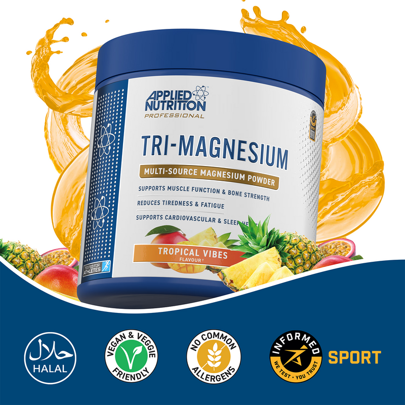 Applied Nutrition Tri-Magnesium Powder Tropical Vibes 200g, imported from the UK