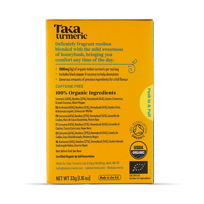 Taka Turmeric organic rooibos honeybush turmeric tea 15 teabags, UK version