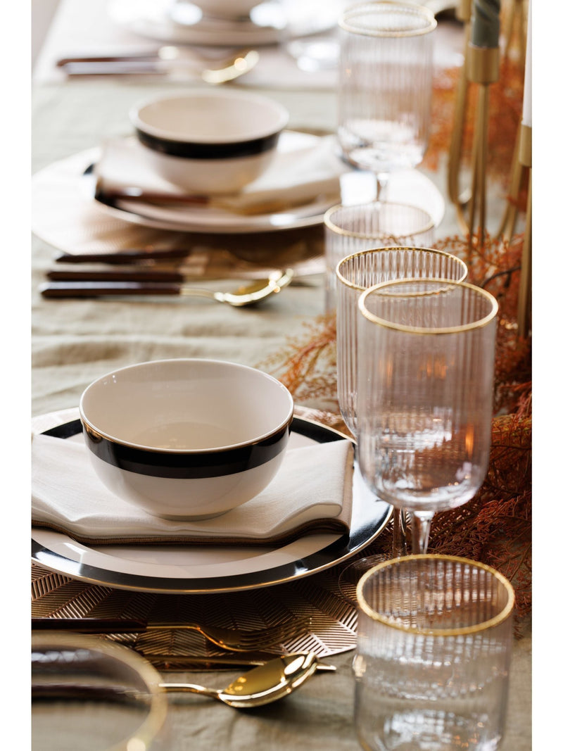 Mikasa White Luxe Deco China Dinner Plate with Gold Rim Set of 4, imported from the UK