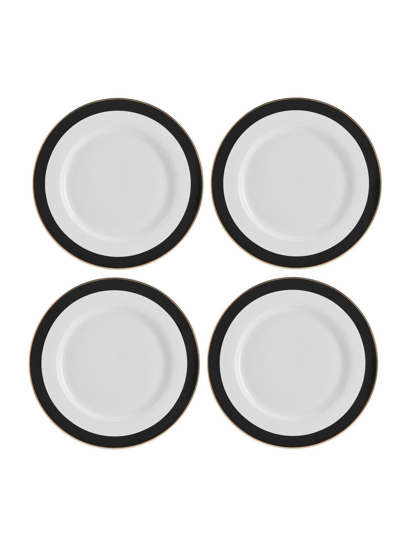 Mikasa White Luxe Deco China Dinner Plate with Gold Rim Set of 4, imported from the UK