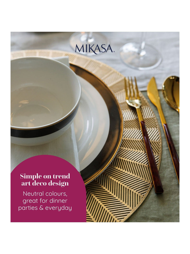 Mikasa White Luxe Deco China Dinner Plate with Gold Rim Set of 4, imported from the UK