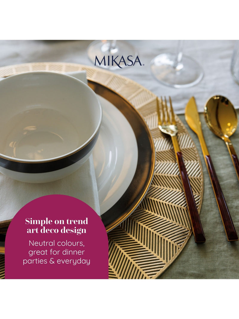 Mikasa White Luxe Deco China Dinner Plate with Gold Rim Set of 4, imported from the UK