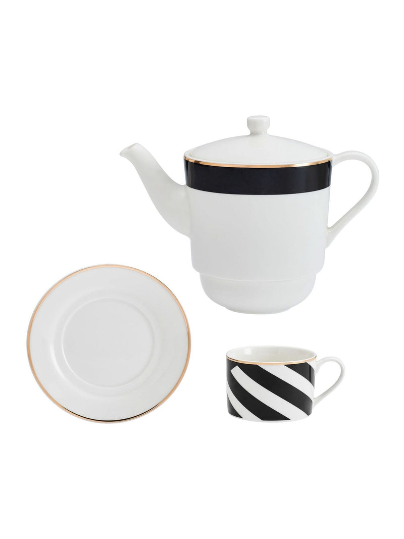 Mikasa White Luxe Deco stacking teapot and cup set, imported from the UK