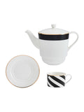 Mikasa White Luxe Deco stacking teapot and cup set, imported from the UK