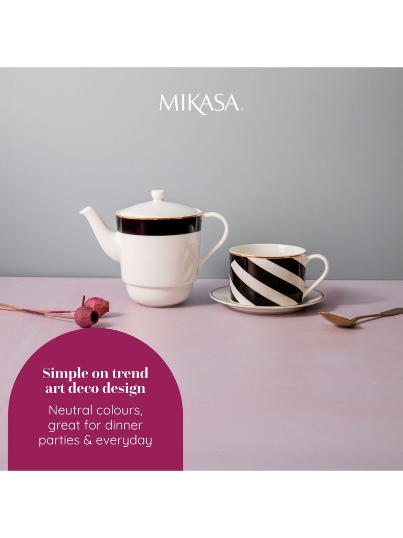 Mikasa White Luxe Deco stacking teapot and cup set, imported from the UK