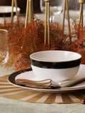Mikasa white cereal bowl set with gold rim, imported from the UK