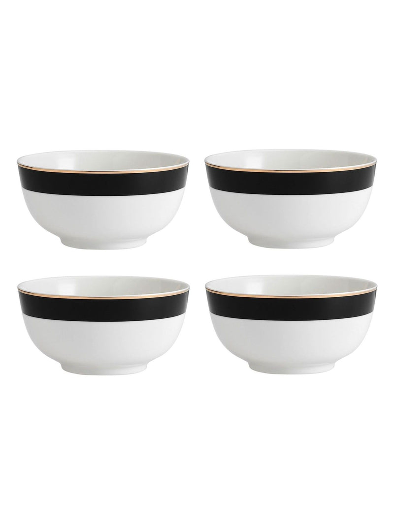 Mikasa white cereal bowl set with gold rim, imported from the UK
