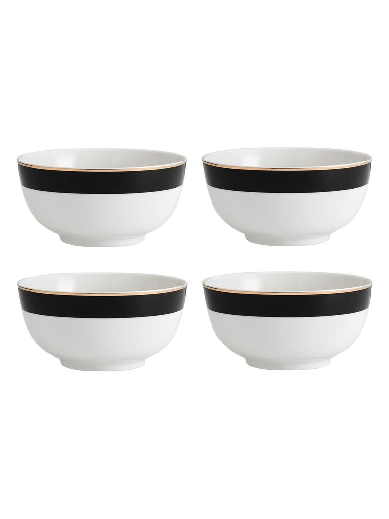 Mikasa white cereal bowl set with gold rim, imported from the UK