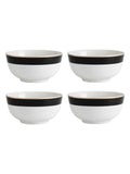 Mikasa white cereal bowl set with gold rim, imported from the UK