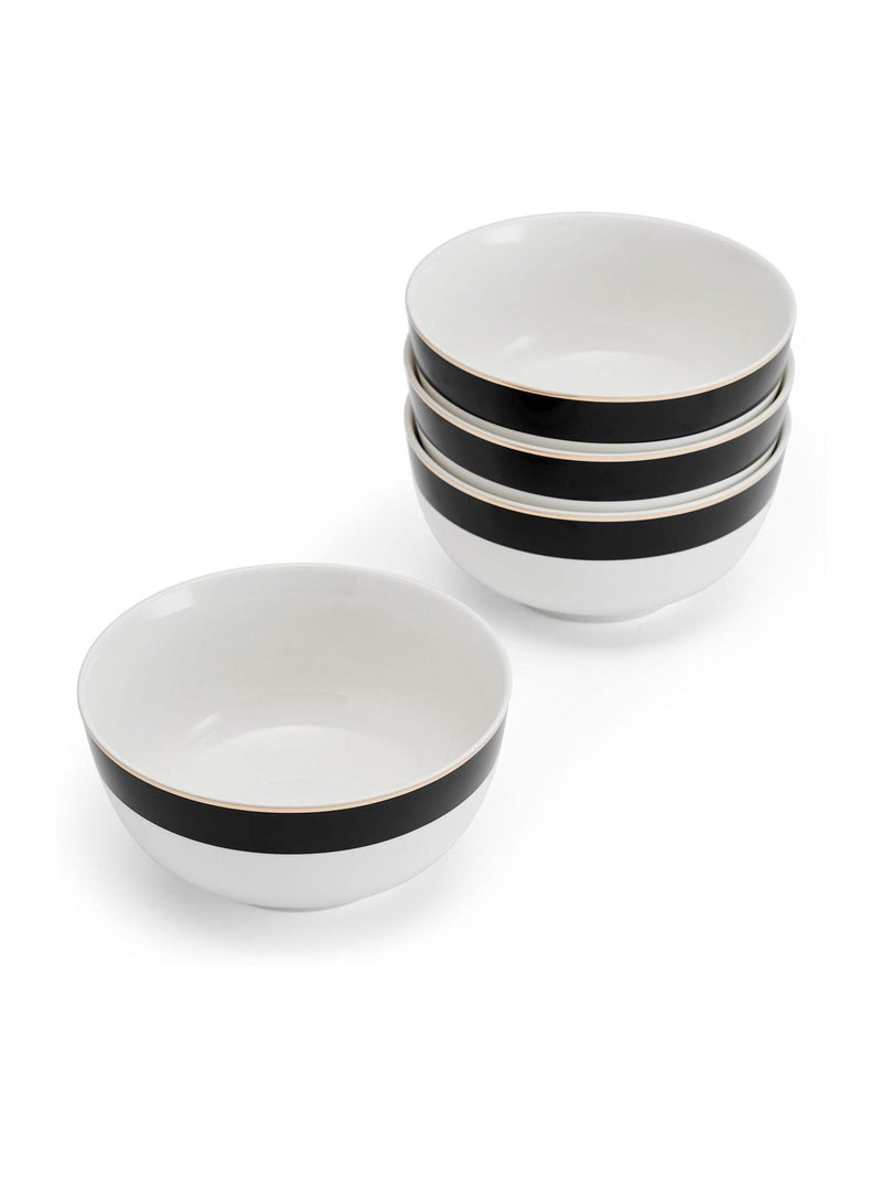 Mikasa white cereal bowl set with gold rim, imported from the UK