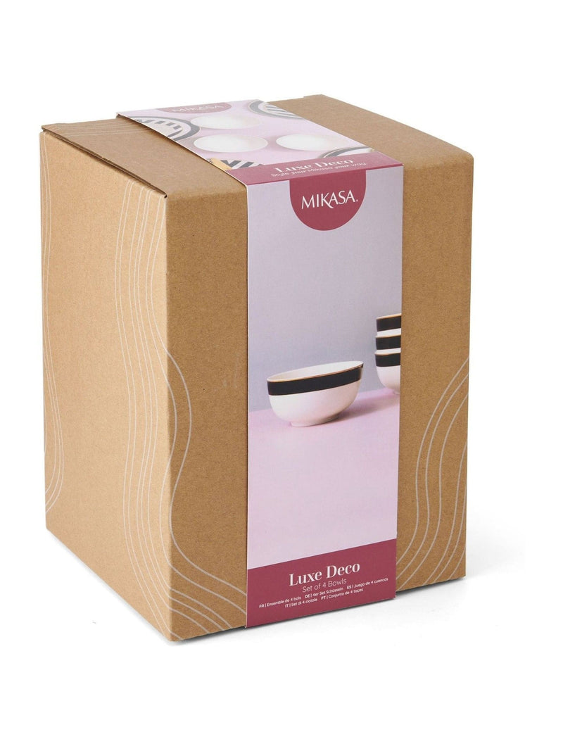 Mikasa white cereal bowl set with gold rim, imported from the UK